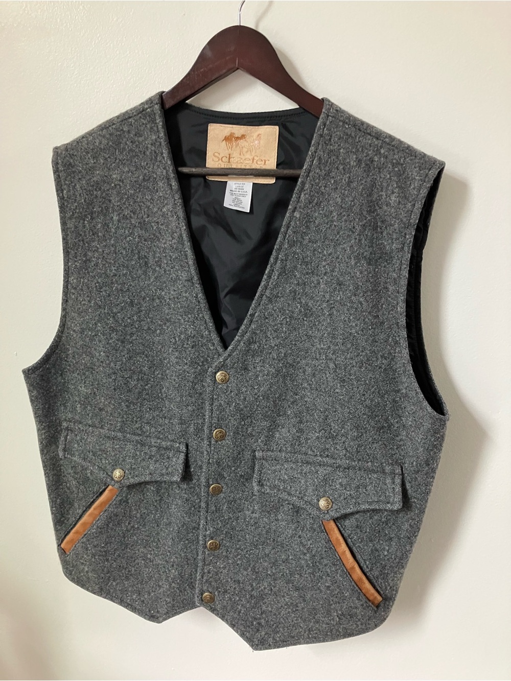 Schaefer Outfitter Gray Melton Wool Western Ranch Vest Men's Large